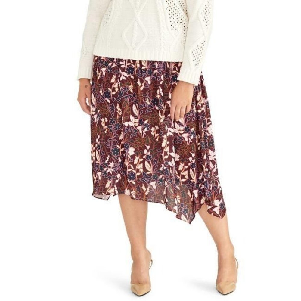 New Rachel Roy 1X Floral Midi Skirt Womens Purple